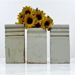 3 Plinth Blocks, Door Trim Molding, Architectural Salvage Antique Wood Trim C16 Door Trim Corner Block, Vintage Wood Molding Skirting Trim