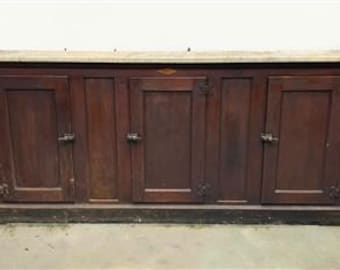 10' Back Bar Cabinet, Marble Top, Vintage Store Counter Table, Kitchen Island