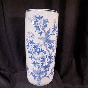 Blue & White Bird Umbrella Stand, 18 Chinese Porcelain Decor, Asian Chinoiserie