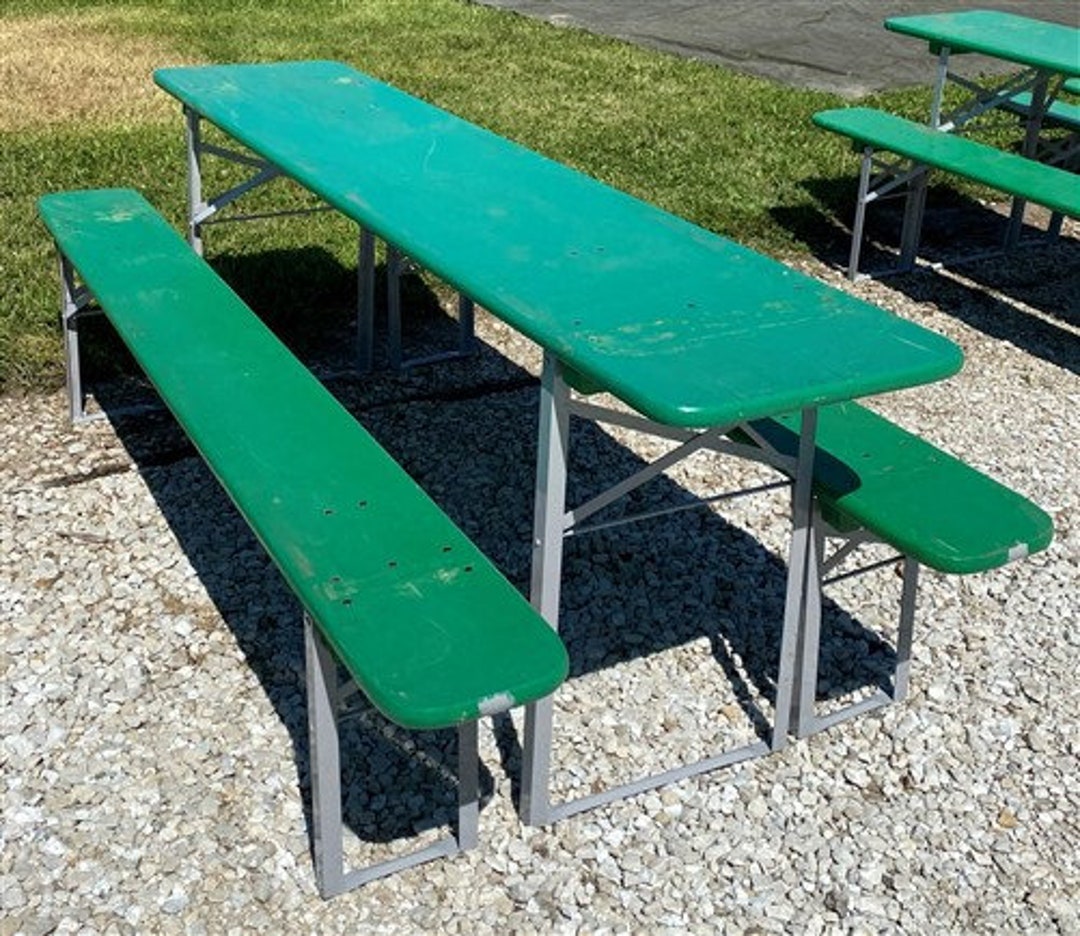 Wood Vintage German Beer Garden Table and Benches, Oktoberfest Picnic