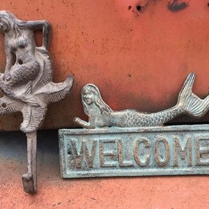 Mermaid Decor, Decorative Welcome Sign, Cast Iron Mermaid Decor, Mermaid Hook B Mermaid Hardware, Decorative Mermaid, Mermaid Decor