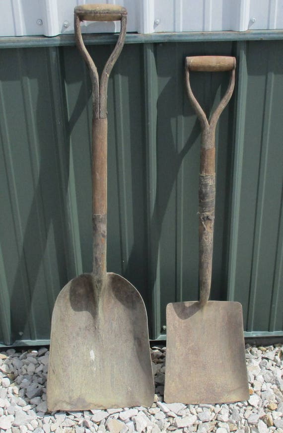 2 Shovels Vintage Wooden Handle Scoops Farm Garden Tool Coal Image 0