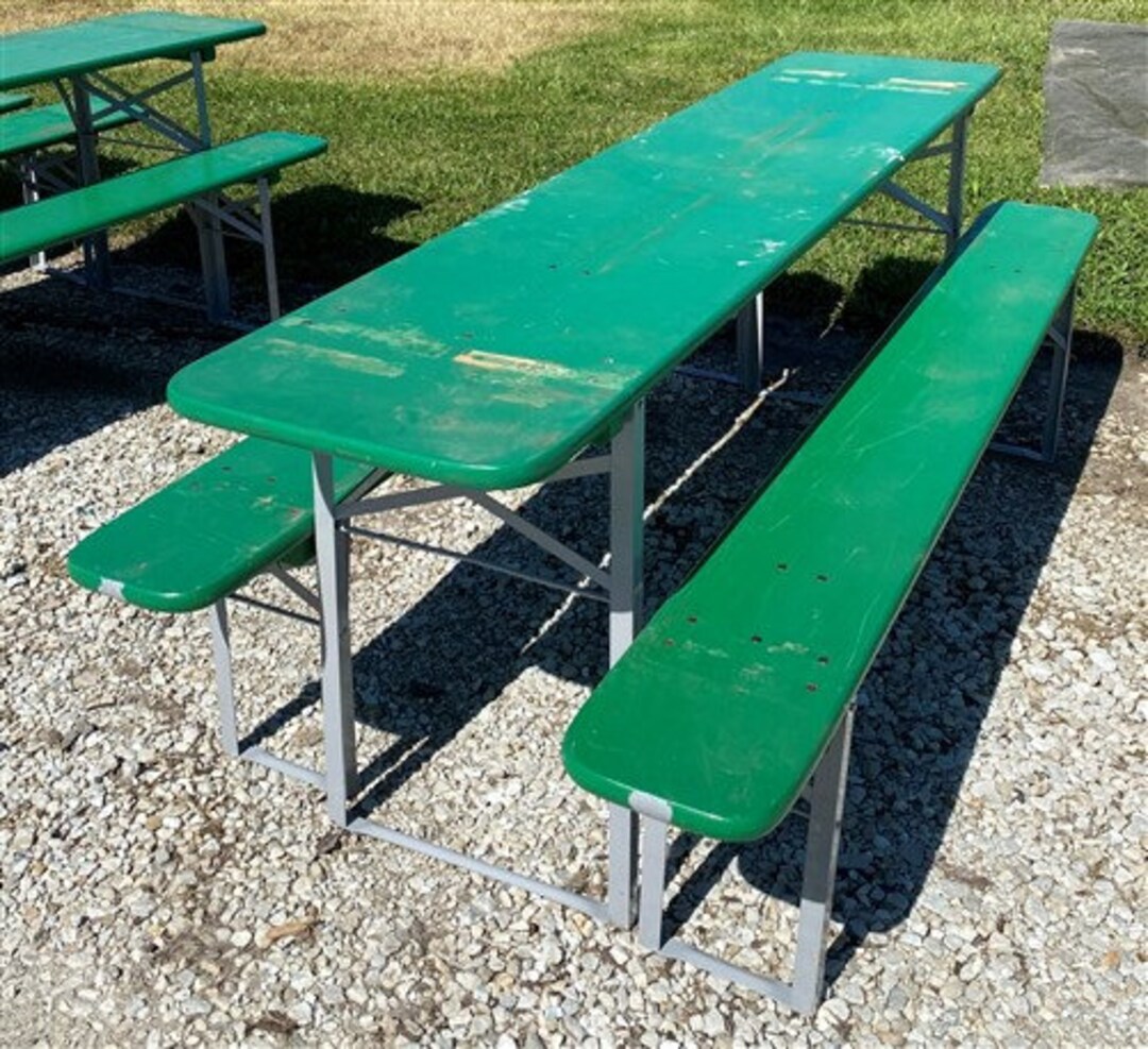Wood Vintage German Beer Garden Table and Benches, Oktoberfest Picnic