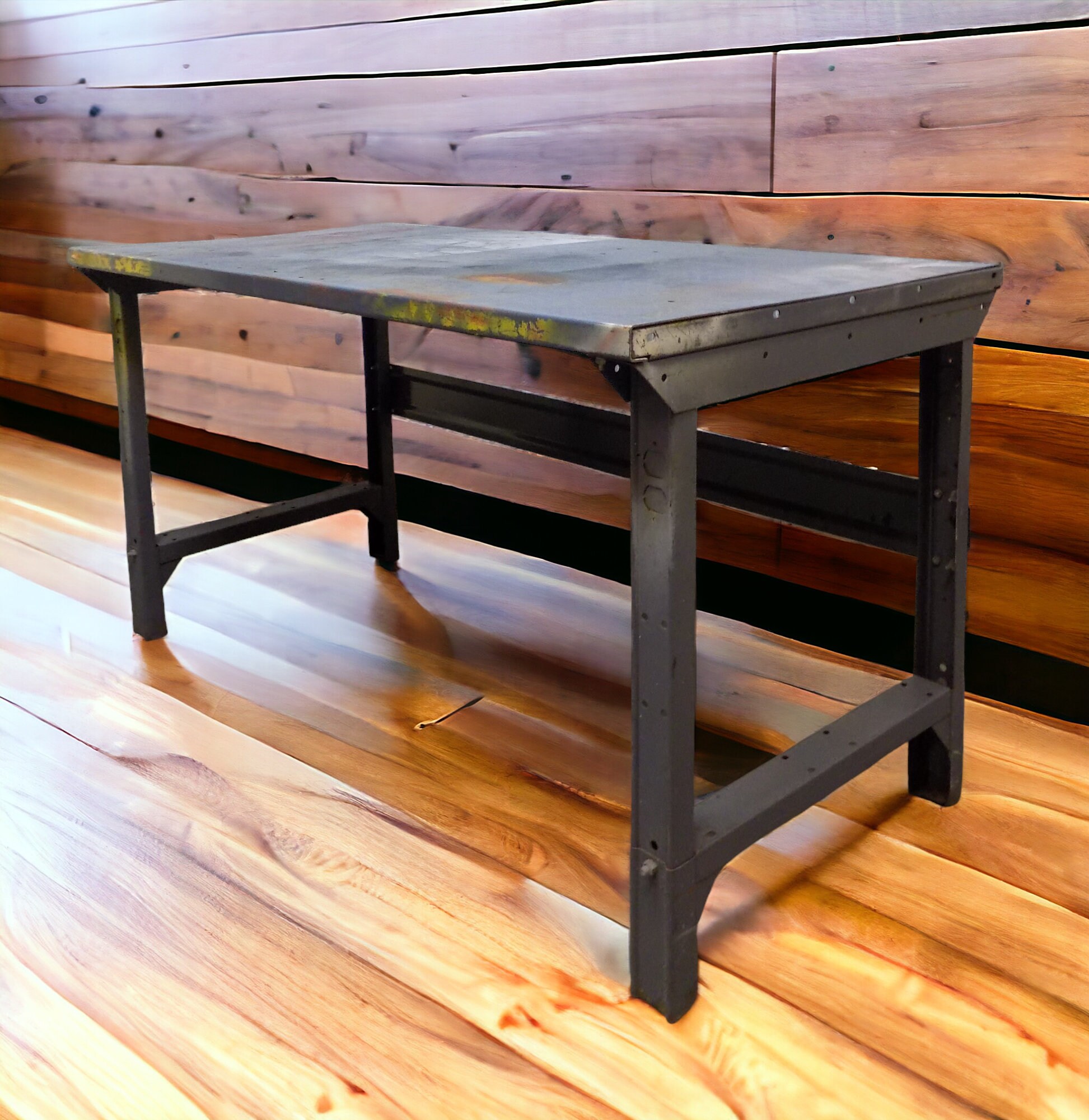 Vintage Industrial Metal Work Table, Kitchen Island, Gray Steel