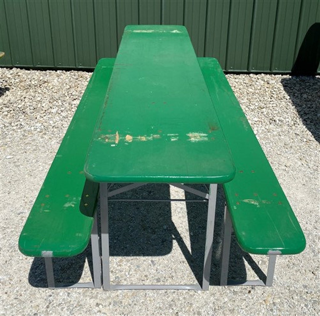 Wood Vintage German Beer Garden Table and Benches, Oktoberfest Picnic
