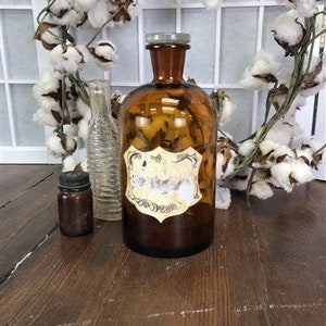 Brown Glass Apothecary Jar, Pharmacy Druggist Medicine Bottle, Amber Glass E2, Apothecary Display Jar, Farmhouse Decor, Vintage Medical