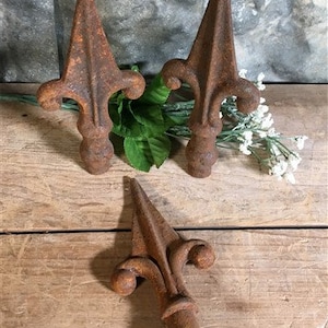 3 Fleur De Lis Cast Iron Fence Post Topers Finials, New Orleans SaintsRustic Cast Iron Decor, New Orleans Saints Fleur De Lis