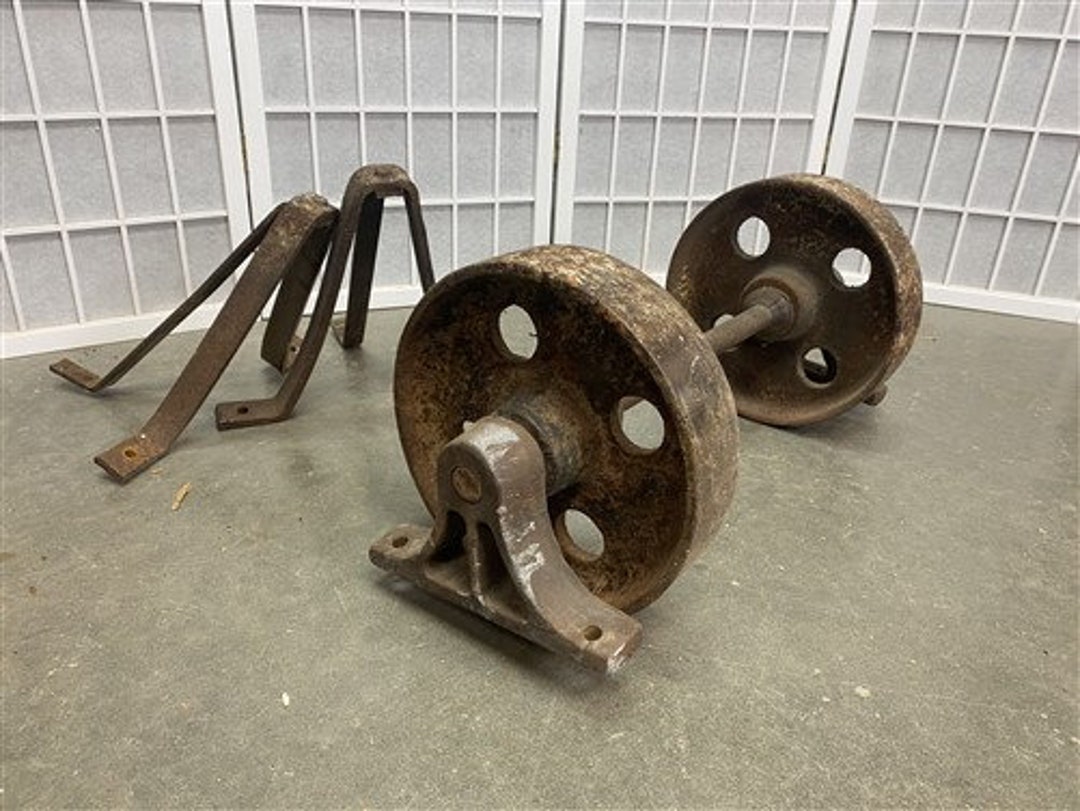 Antique Factory Cart Wheels and Axle 2 Cast Iron Wheels & Etsy