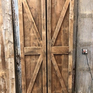 Set of Sliding Barn Wood Doors, Amish Handcrafted Brown Board, Double Barn Doors, Rustic Barn Door Wall Decor Architectural Salvage, Barn Do