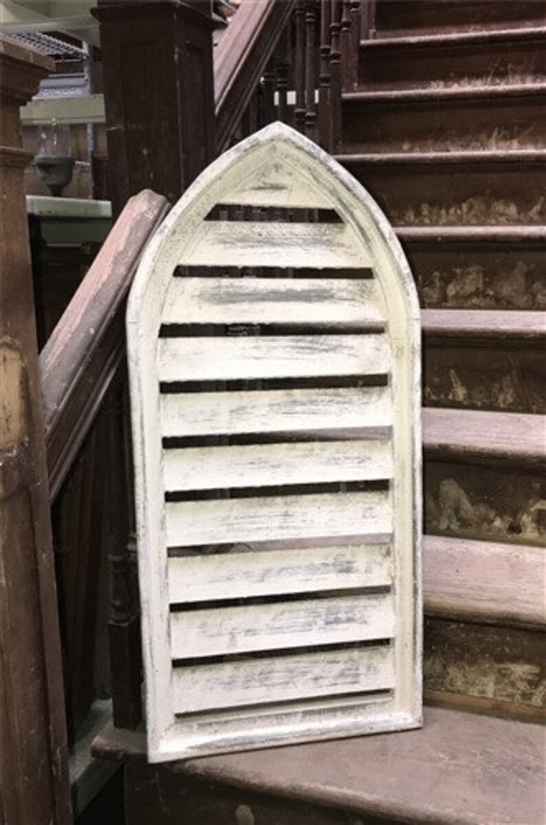 Distressed White Window Shutter Frame Arched Wood Shutter Etsy