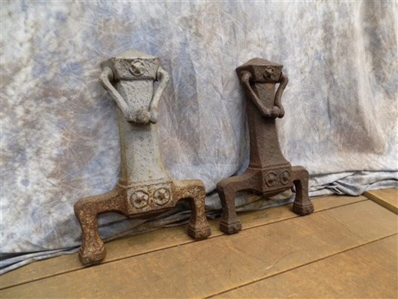 Pair Cast Iron Fireplace Andiron Fronts Art Deco Nouveau Etsy