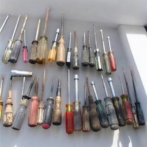 Lot of 48 Vintage Screwdrivers, Assorted Sizes, Flat and Phillips Heads