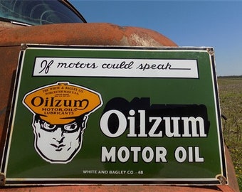 Letrero de aceite de motor Oilzum, letrero publicitario de porcelana metálica, lubricantes de aceite de motor B