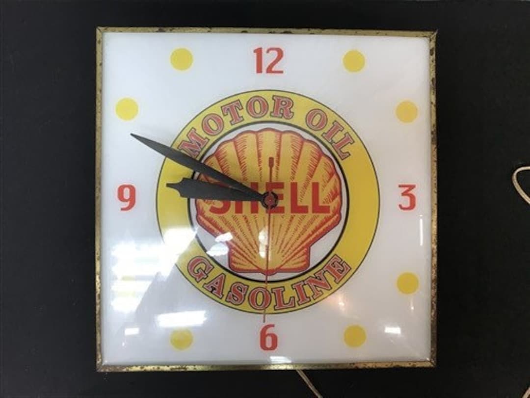 Shell Motor Oil Clock, Gas Station Lighted Pam Clock, Vintage