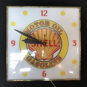 Shell Motor Oil Clock, Gas Station Lighted Pam Clock, Vintage Advertising Sign, Advertising Clock, Pam Clock, Lighted Clock, Vintage Clock