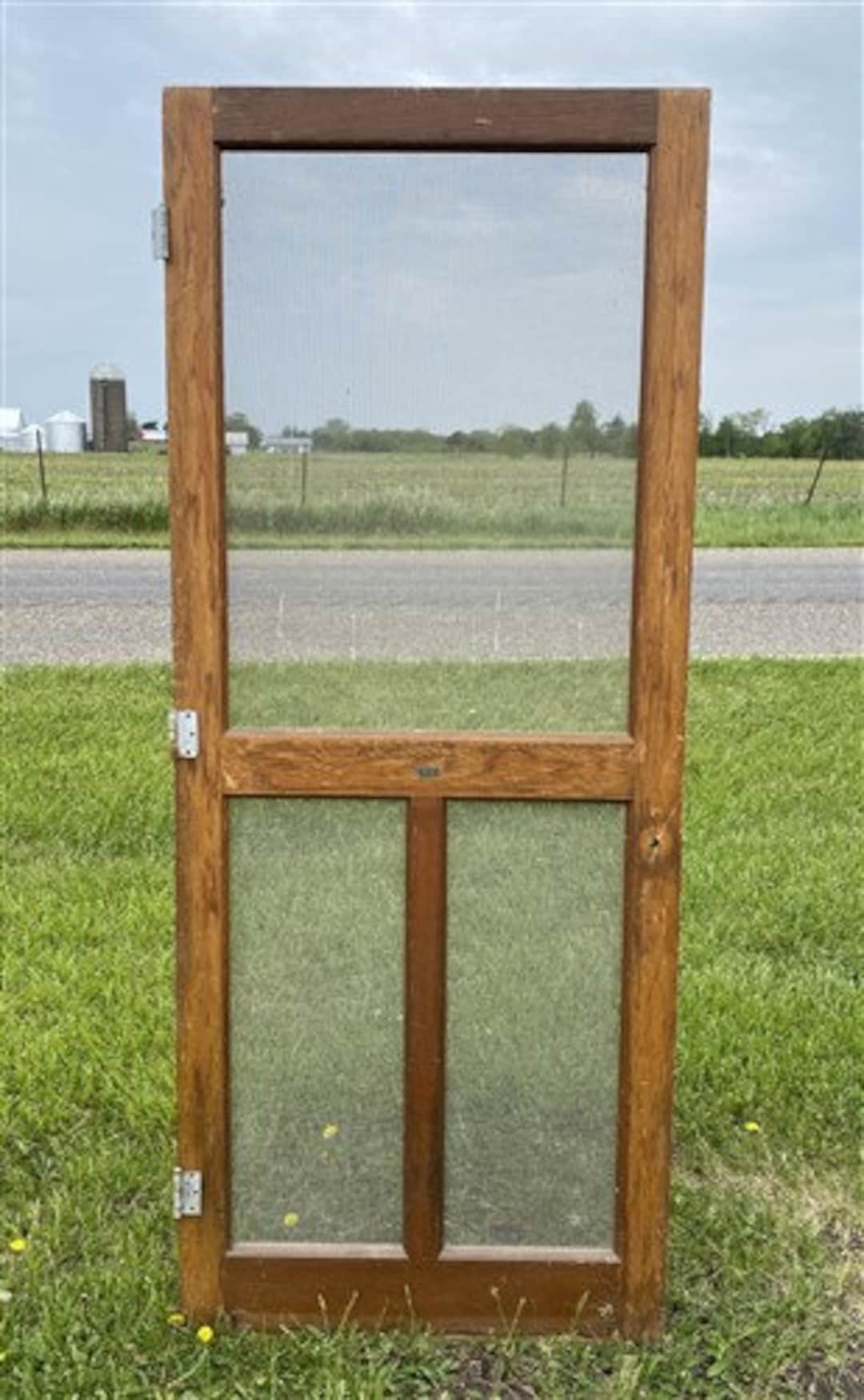 Wood Screen Porch Door, 33x81, Vintage Brown Screen Door, Exterior