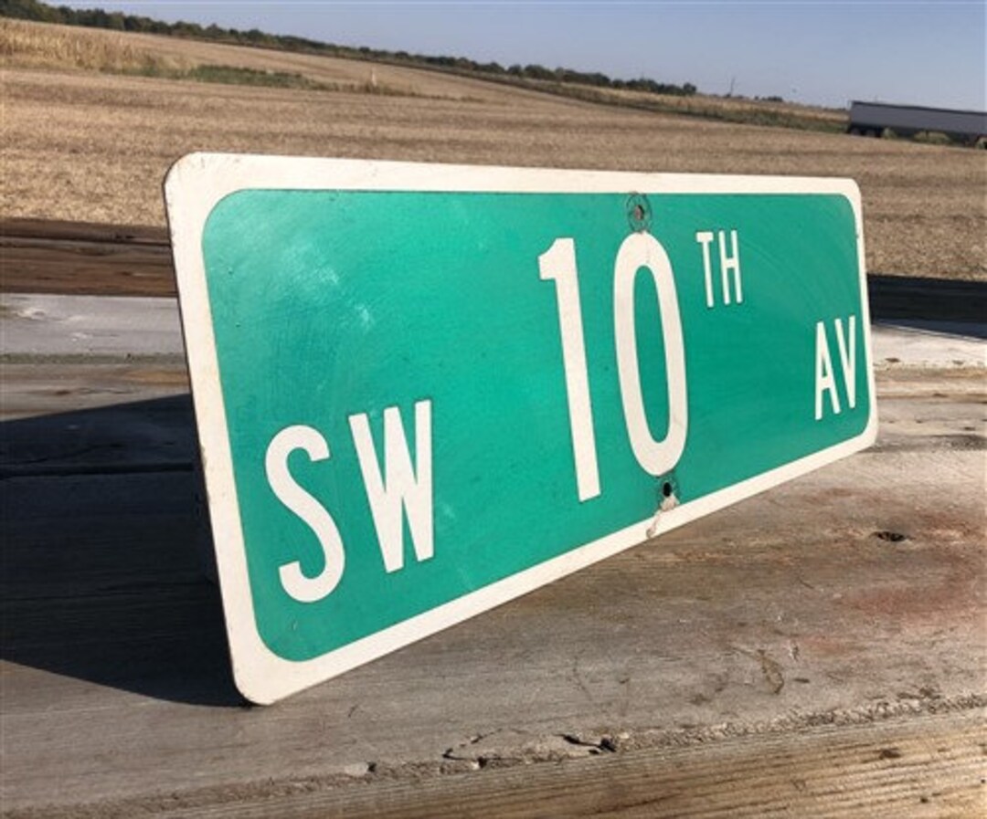 SW 10th Av Street Sign, 9x24 Vintage Green Road Sign, Metal