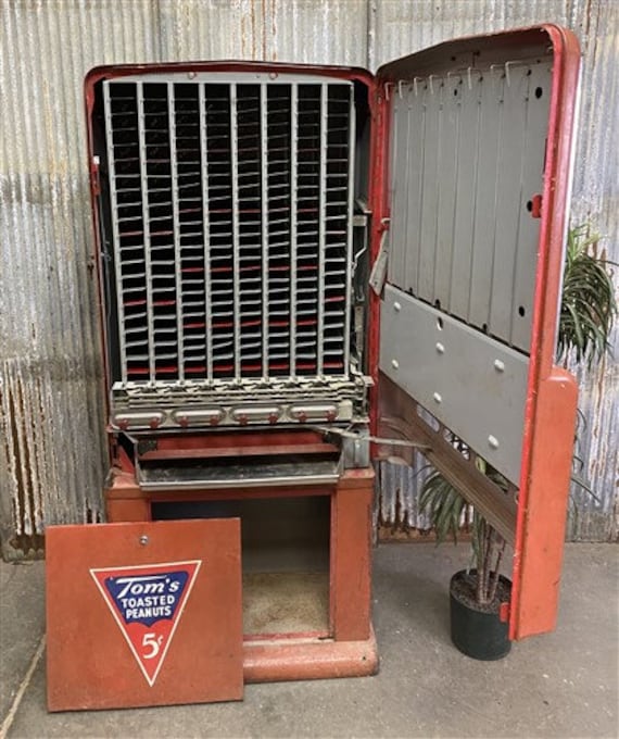 Vintage Tom's Toasted Peanuts Vending Machine, Candy Vending