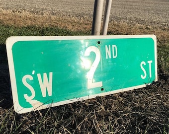 SW 2nd St Street Sign, 9x24 Vintage Green Road Sign, Metal Road Sign, C