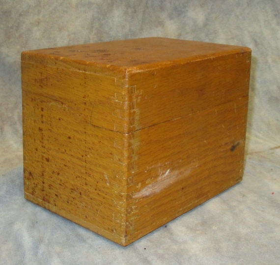 Golden Oak Wood Recipe Box Filing Index Card File Cabinet Image 0