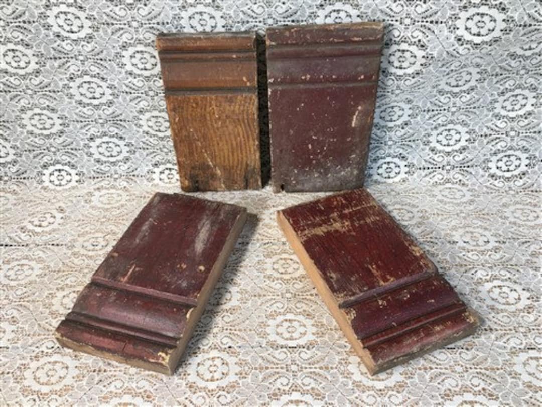 4 Plinth Blocks, Door Trim Molding, Architectural Salvage, Antique Wood