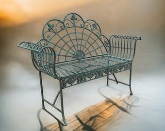 Park Bench, Outdoor Garden Bench, Green Metal Patio Furniture, Elegant Bench A