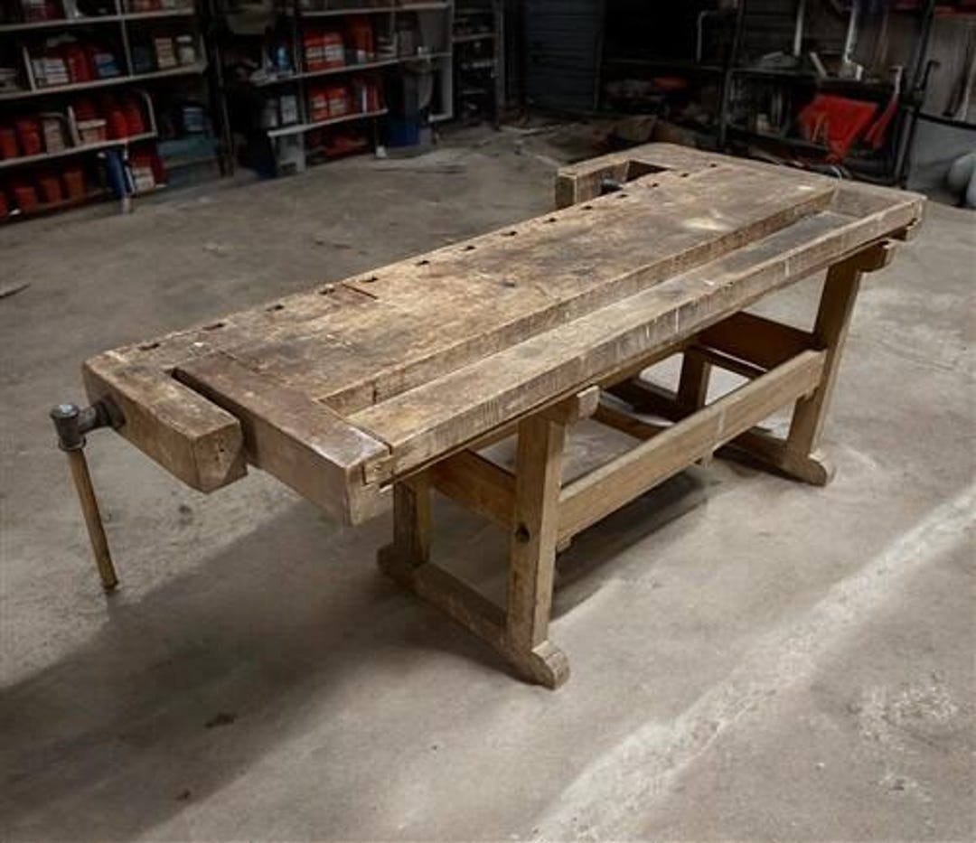 Rustic Work Table, Vintage Carpenter's Workbench, Woodworking Console ...