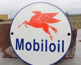 Mobiloil Schild, Metall Porzellan, Werbeschild, Pegasus Schild, Tankstelle Schild Mobil Schild, Pegasus Schild, Metall Porzellan Schild, Werbung