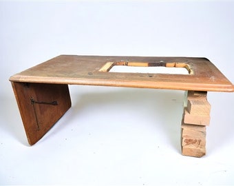 Singer houten tafelblad, onderstel voor naaimachine op voet, kastdeel vintage L