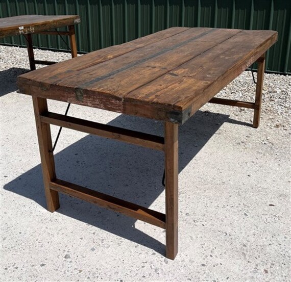 Wood Folding Table Vintage Dining Room Table Kitchen Island Etsy