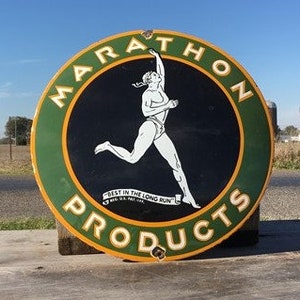 Marathon Products Sign, Metal Porcelain Advertising Sign, Gas Petroleum B Marathon Advertising, Metal Porcelain Sign, Advertising Sign
