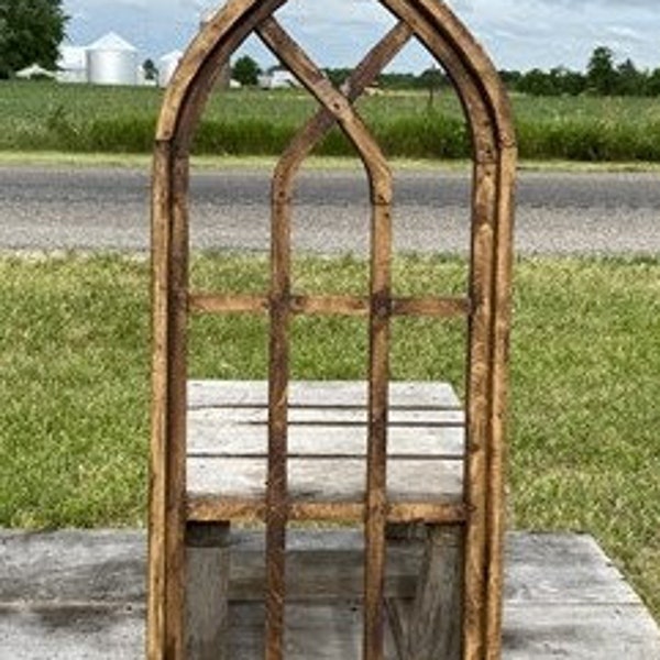 Dark Arched Cathedral Window Frame, Wooden Church Frame, Gothic Window Frame, Farmhouse Window Frame, Distressed Gothic Window, Faux Window