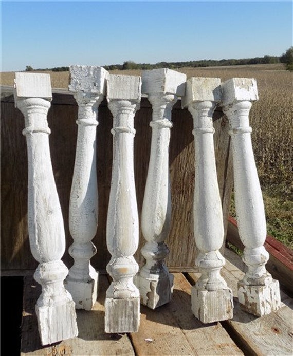 6 Balusters White Wood Architectural Salvage Spindles Porch Etsy