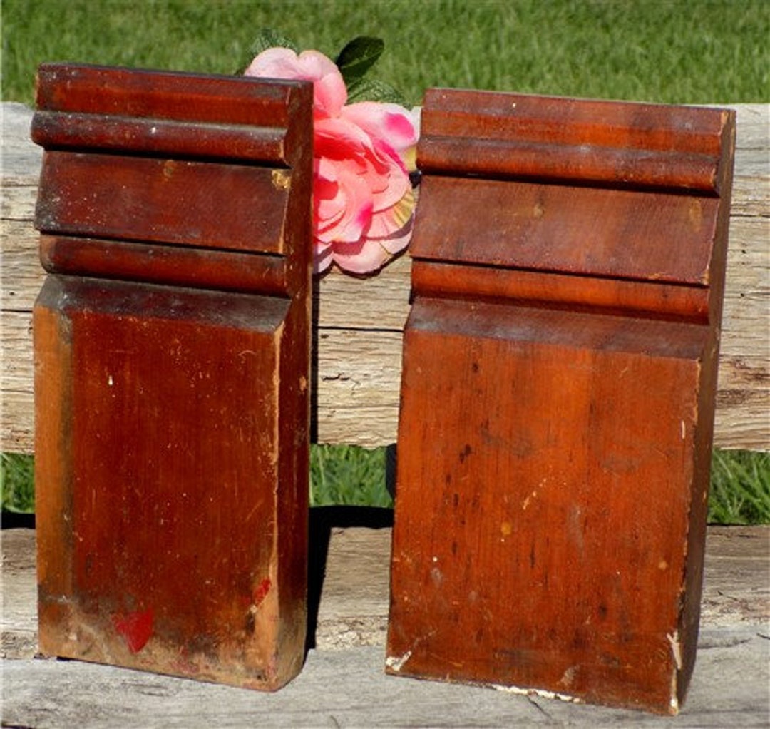 2 Plinth Blocks, Door Trim Molding, Architectural Salvage, Antique Wood
