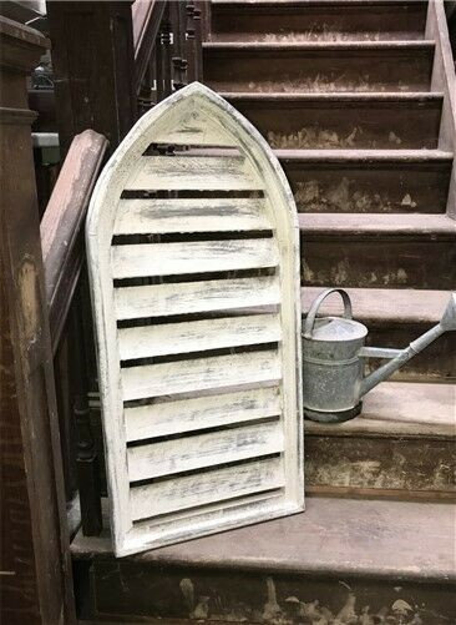 Distressed White Window Shutter Frame Arched Wood Shutter Etsy