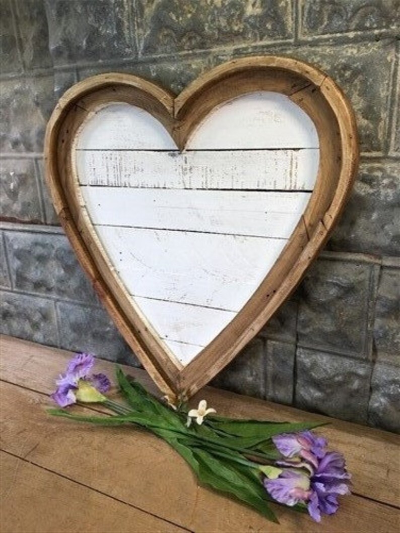 Wooden Heart Art Rustic Farmhouse Decor White Wood Home Etsy