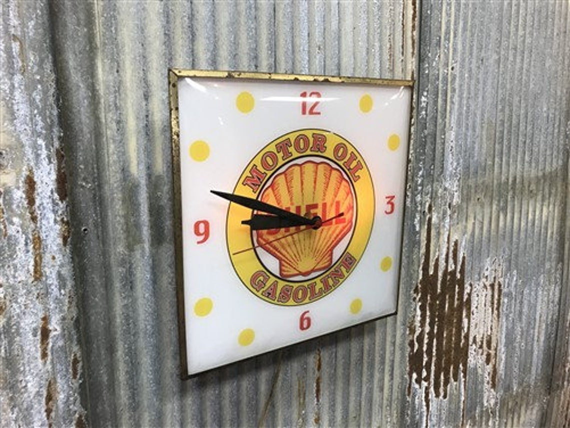 Shell Motor Oil Clock Gas Station Lighted Pam Clock Vintage Etsy