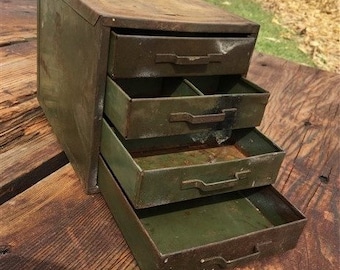 4 Drawer Metal Filing Cabinet File, Vintage Storage, Library Card Nut Bolt A4, Vintage Hardware Storage, Nuts Bolts Organizer Bin, Shop Stor