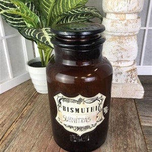 Brown Glass Apothecary Jar, Pharmacy Druggist Medicine Bottle, Amber Glass B3, Apothecary Display Jar, Farmhouse Decor, Vintage Medical
