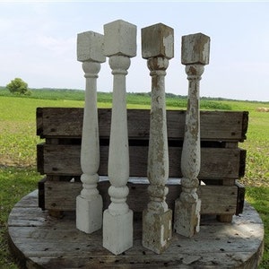 4 Balusters White Wood Architectural Salvage Spindles Porch Post House Trim A19, Vintage Wood Spindles, Wooden Balusters, Rustic Farmhouse