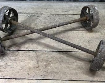 4 ruedas de carro de fábrica y 2 ejes de hierro fundido, rueda industrial vintage Lineberry A43