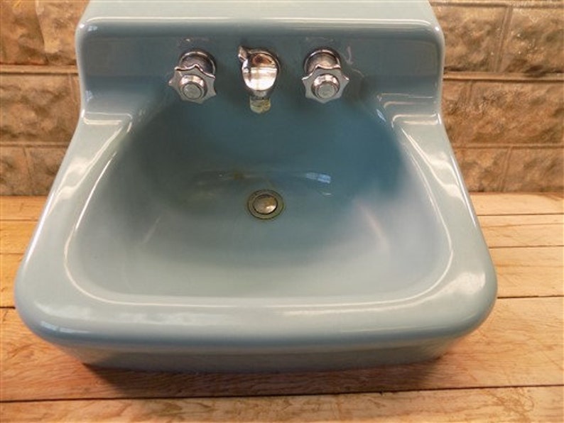 1963 Blue American Standard Sink Retro Bathroom Porcelain Etsy