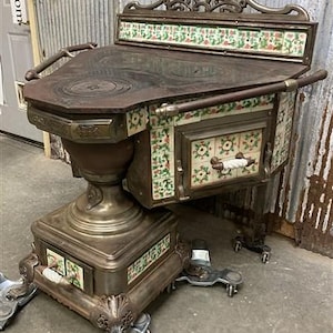 Early Cast Iron & Tile Victorian Stove, Wood Cook Stove, Vintage Parlor Stove, Cast Iron Stove, Wood Burning Stove, Rustic Decor