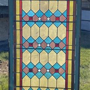 Antique Stained Glass Window, Rectangular Window, Architectural Leaded Glass, B1, Stained Glass Window Panel, Antique Window Frame