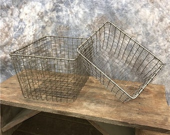 2 Industrial Metal School Gym Locker Baskets, Metal Wire Baskets, Storage Bins