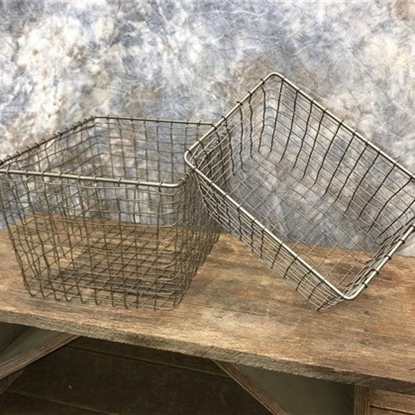 2 Industrial Metal School Gym Locker Baskets, Metal Wire Baskets, Storage Bins