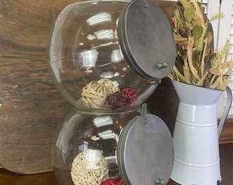 2 Round Stackable Canister Jars, Kitchen Storage, Counter Display, Cookie Jar