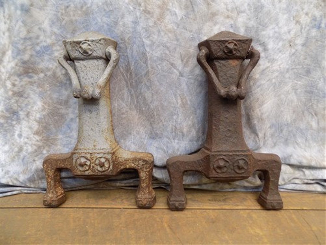 Pair Cast Iron Fireplace Andiron Fronts Art Deco Nouveau Etsy