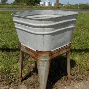 Wheeling Galvanized Single Wash Tub, Sink Cooler, Flower Pot Stand Bucket DO, Galvanized Single Wash Tub, Rustic Farmhouse Planter