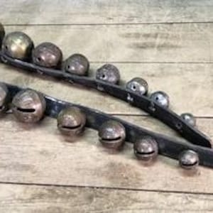 17 Sleigh Bells Horse Rein Leather Strap, Christmas Winter Brass Jingle Bells O, Antique Jingle Bells, Vintage Sleigh Bells, Door Chimes